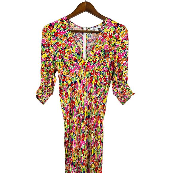 Rixo Floral Maxi Dress Short Sleeve Spring V Neck - 2 - Picture 1 of 6